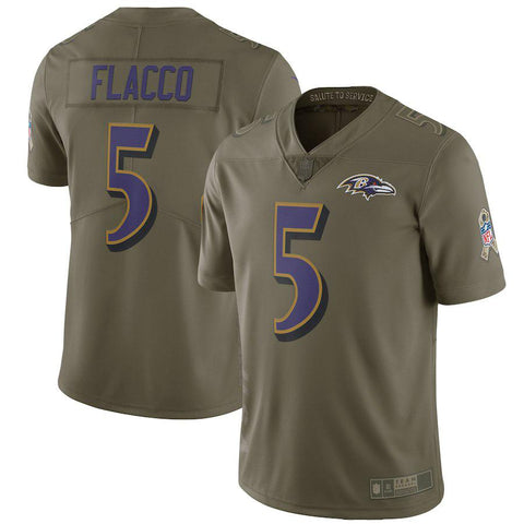 Men's Baltimore Ravens Joe Flacco Olive Salute to Service Limited Jersey
