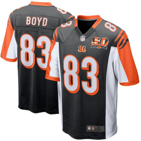 Men's Cincinnati Bengals Tyler Boyd Black 50th Anniversary Patch Game Jersey