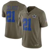 Men's Dallas Cowboys Ezekiel Elliott Olive Salute To Service Limited Jersey