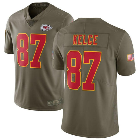 Men's Kansas City Chiefs Travis Kelce Olive Salute To Service Limited Jersey