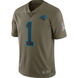 Men's Carolina Panthers Cam Newton Olive Salute To Service Limited Jersey